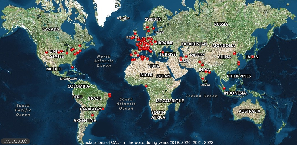 Installations of CADP in the world between years 2019 and 2022
